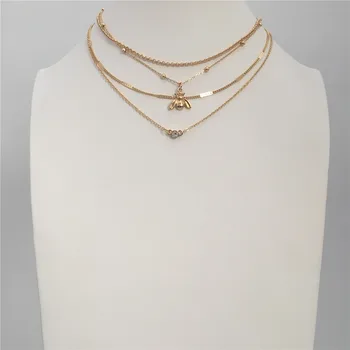 

LOVELY WOMEN NECKLACE GOLD COLOR PLATING BEE STONE PENDANT LAYERED NECKLACE FOR WOMEN GIRL