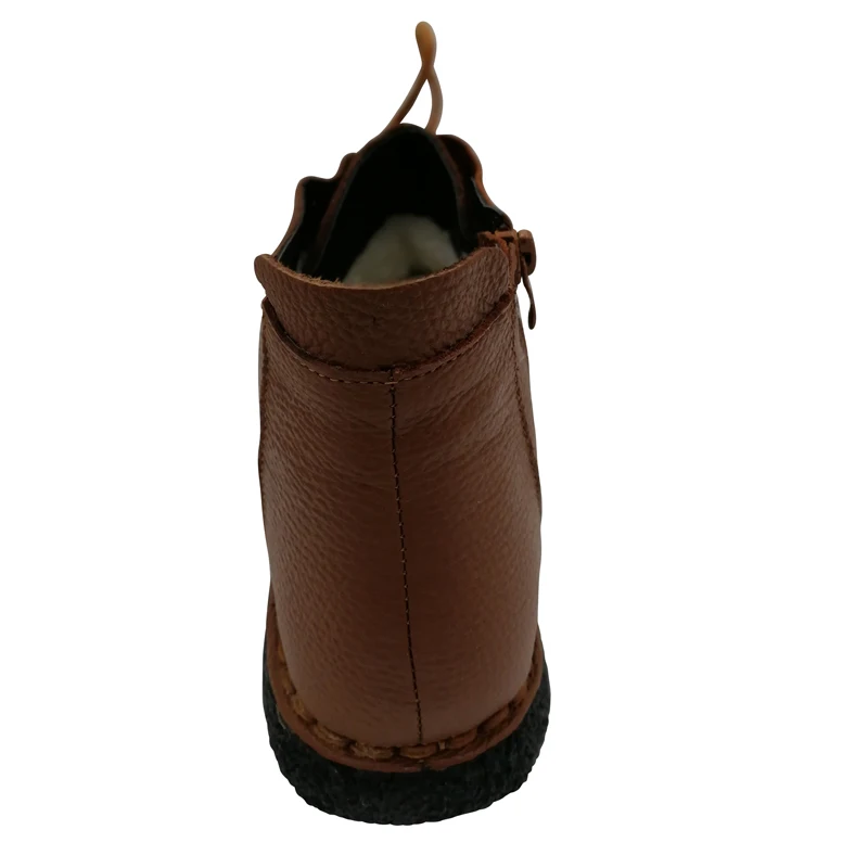 Chaud De Bottes Chaussons Plat Noir Timetang En Femmes Vintage Véritable Style Cheville Cuir rouge Chaussures Peluche Hiver marron 66Pq8SY