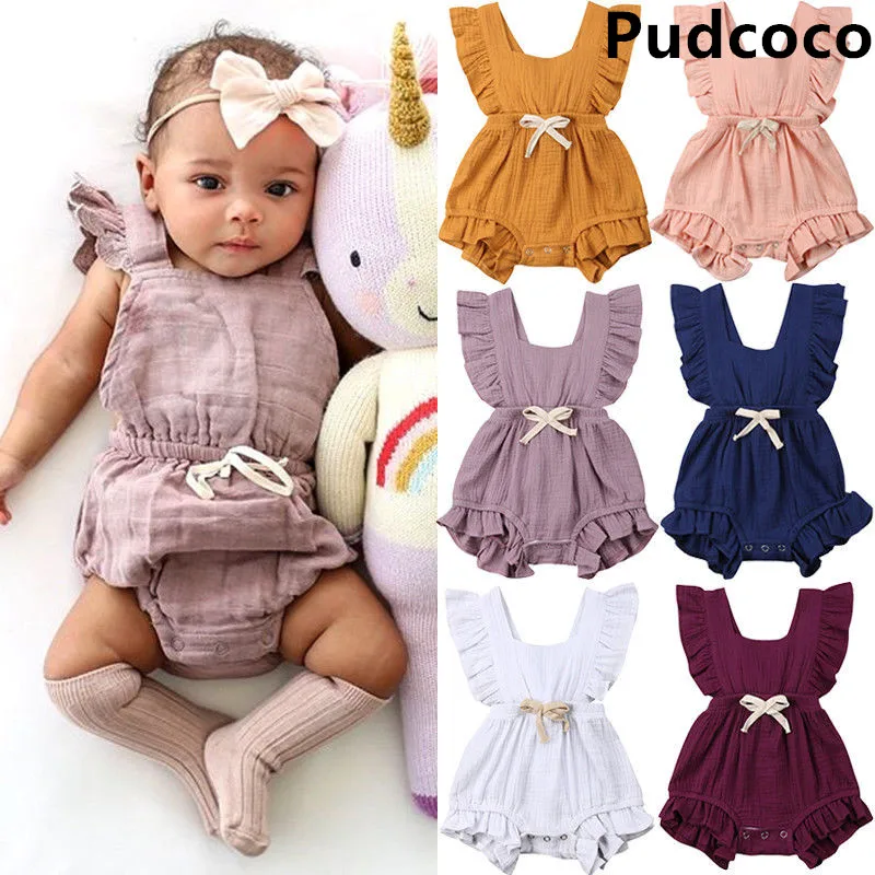 

Baby Clothes Newborn Infant Baby Girl Ruffle Solid Sleeveless Bodysuit Jumpsuit Outfits Sunsuit 6 Colour