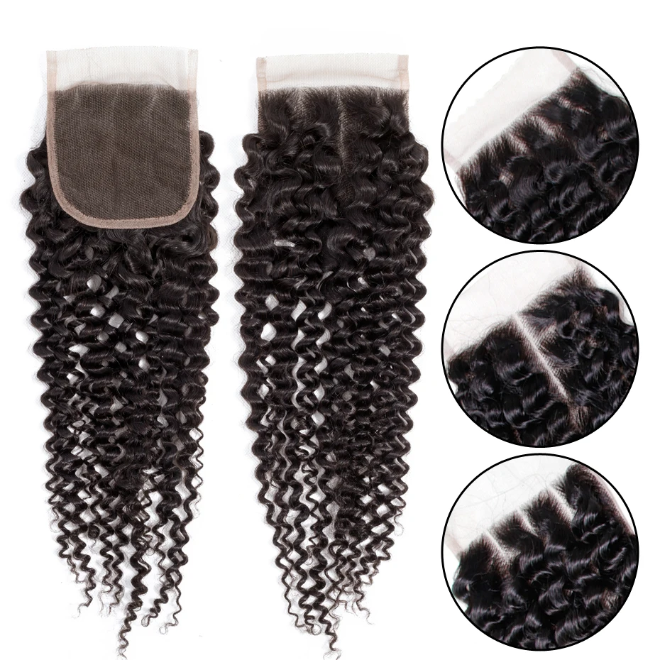 

Brazilian Kinky Curly Lace Closure 4*4 Free Middle Three Part 130% Density Closure Remy Human Hair Extension Natural Color 1pc
