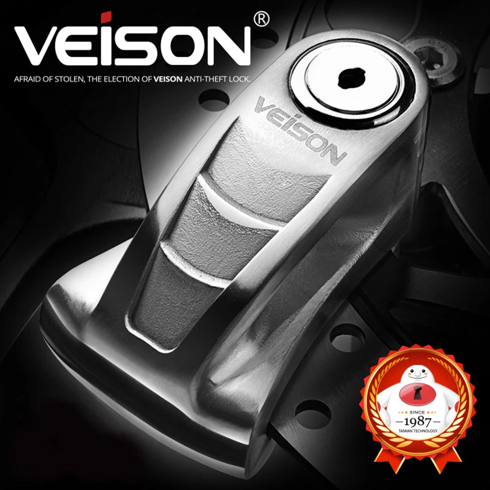 VEISON безопасный велосипедный Противоугонный Мотоцикл Скутер мотоцикл ротор тормоза дисковый замок для мотоцикла безопасности водонепроницаемый - Цвет: stainless steel