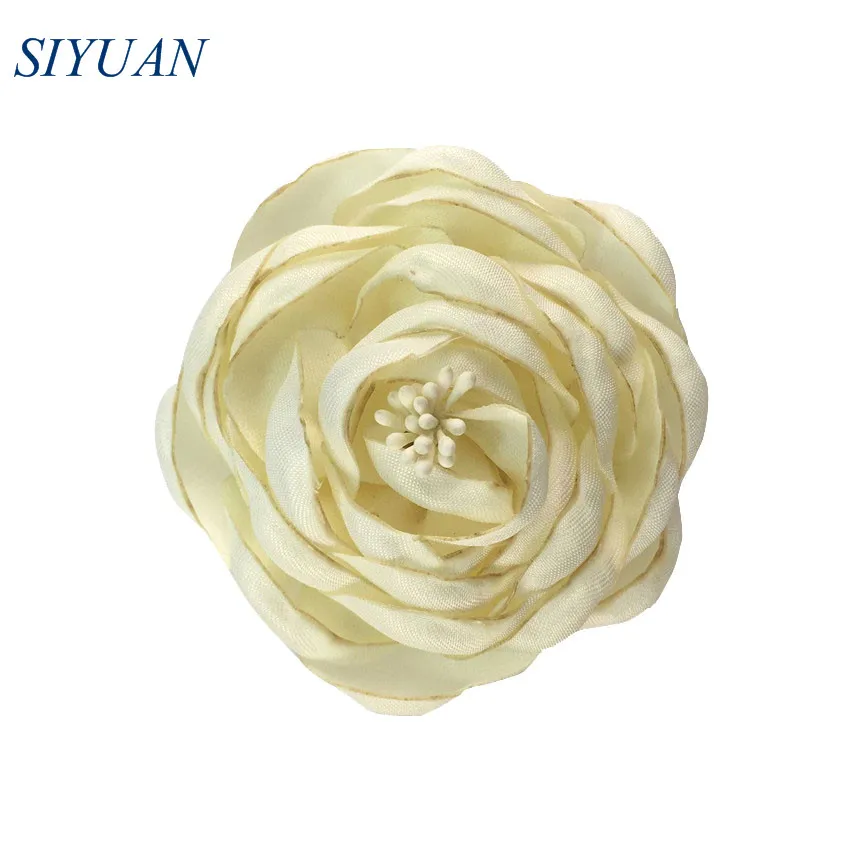 9-ivory 5 шт./партия, 2,4 ''сгоревший атласный цветок Camelia с Stamen девушка цветок шпилька свадебное платье Декор DIY бутик TH284 - Цвет: 9-ivory