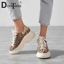 DORATASIA/Новинка года; Модные леопардовые кроссовки; женские летние повседневные замшевые туфли на плоской платформе со шнуровкой; женская обувь