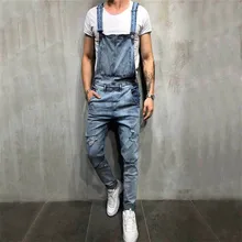 Модные мужские рваные джинсы, джинсовые комбинезоны на лямках, уличная одежда, потертые Комбинезоны для мужчин, штаны на подтяжках