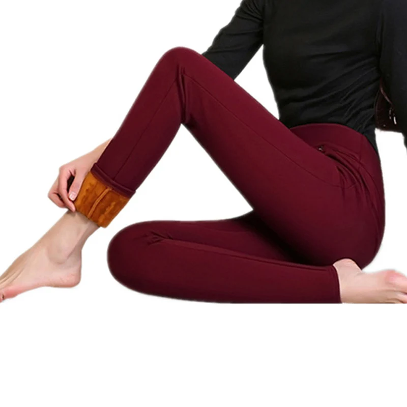 Plus Size 4XL Boot Cut Pants Winter Autumn Warm Fleece Trousers High Waist Slim Casual BlackNavy 
