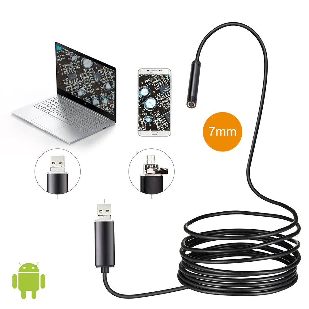 

7mm USB endoscope 1M 2M 5M cable Android OTG camera flexible snake USB pipe detection smartphone endoscope camera
