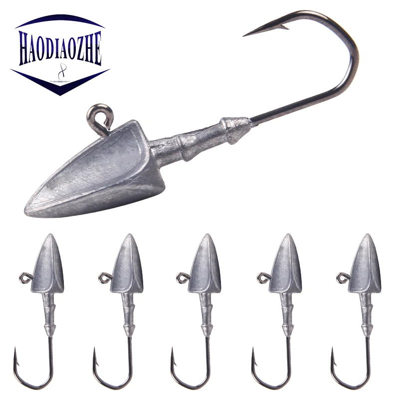 

HAODIAOZHE High Carbon Steel Fishing Hooks 3.5g 5g 7g 10g 14g 17g 21g Head Sharp Swimbait Lead Jigs Soft Lure Hook Tackle YU501