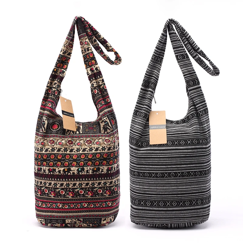 Women Cotton Shoulder Bag Bohemian Style Messenger Bag Elephant Print Crossbody