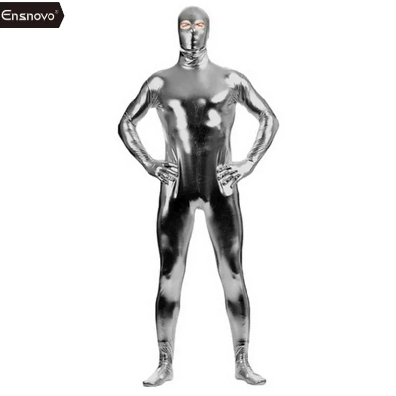 Men Catsuit Open Eye Spandex Shiny Metallic Zentai Suit Full Body Nylon Skin Open Eyes Costume Bodysuit mens bondage lingerie sexy fetish wear adult unitard latex lingerie cosplay costume