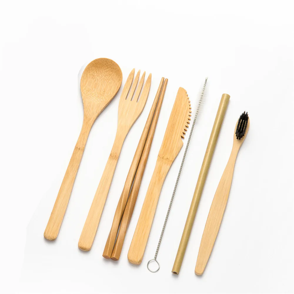 

15colors Portable Cutlery Bag Wooden Tableware Dinnerware Sets Forks Knives Spoons Wooden Chopsticks Bamboo Straw Tableware Set