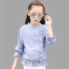 Abesay/Осенняя блузка для девочек; школьная блузка для девочек; рубашка в полоску с длинными рукавами для девочек-подростков; Весенняя детская одежда; От 4 до 12 лет