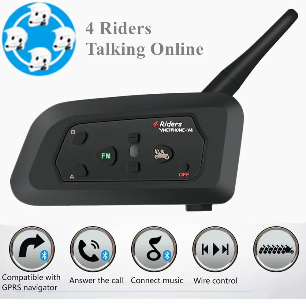 

New Upgarded 1200m Wireless Motorcycle Helmet Bluetooth Headset Intercom 4 Riders Multi-function Intercomunicador BT Interphone