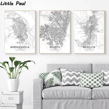 

Colombia City Map Modern City White Map Canvas Art Print Wall Pictures for Living Room No Frame