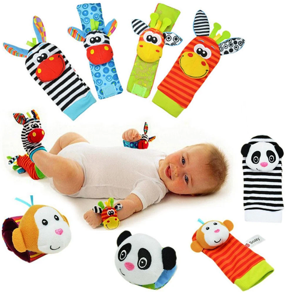 1Pair Lovely Baby Toy Socks Baby Rattles Plush Music Novelty Wrist