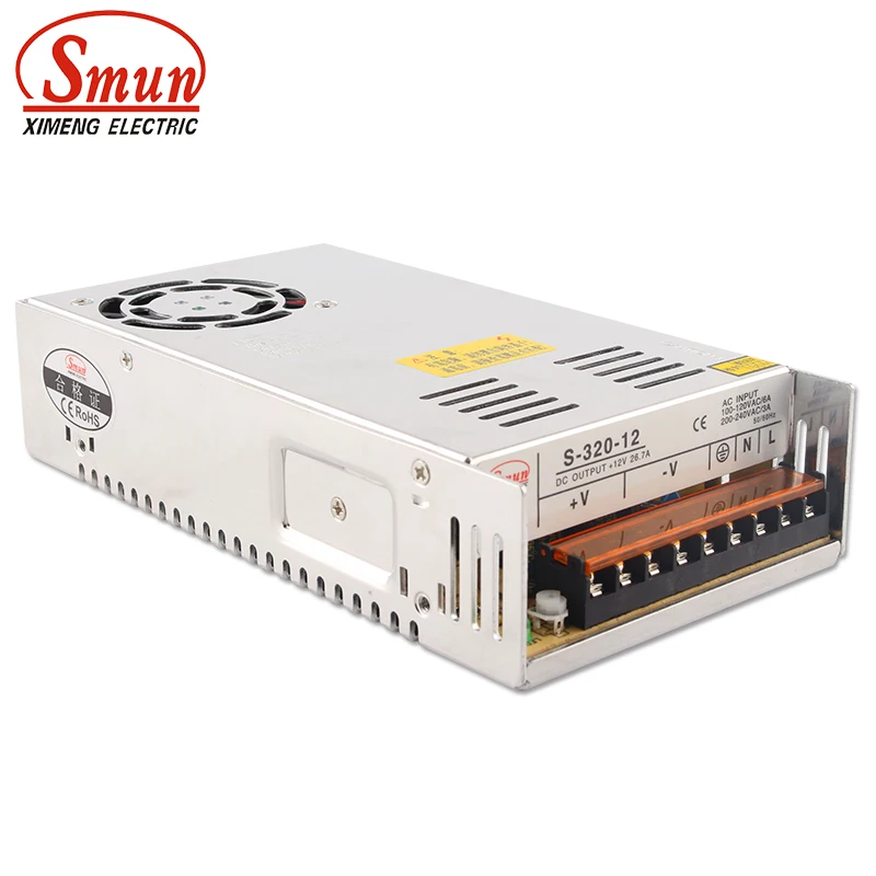 

SMUN S-320-12 110VAC/220VAC to 320W 12VDC 27A DC Single Output AC-DC Switching Mode Power Supply SMPS