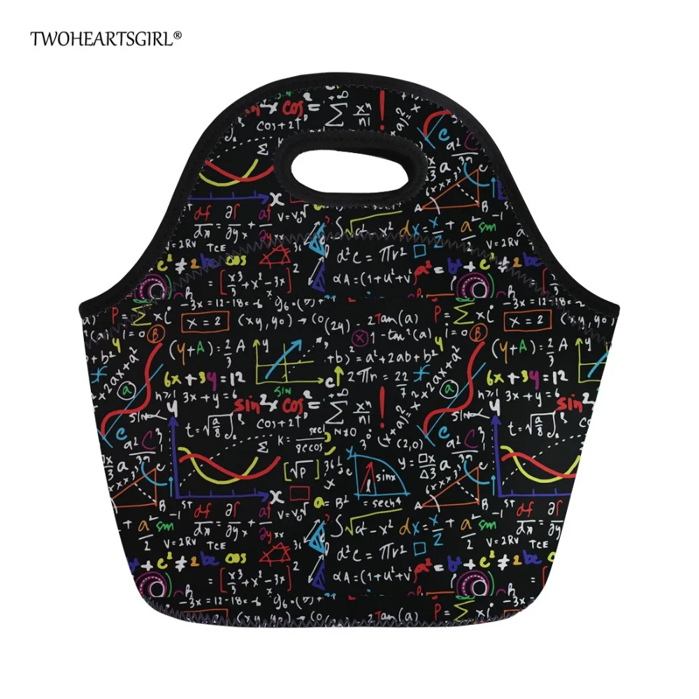 Twoheartsgirl неопреновые мешки для обеда для женщин, черная математическая формула, сумка для еды, Термоизолированный Ланч-бокс для девочек, сумка для хранения