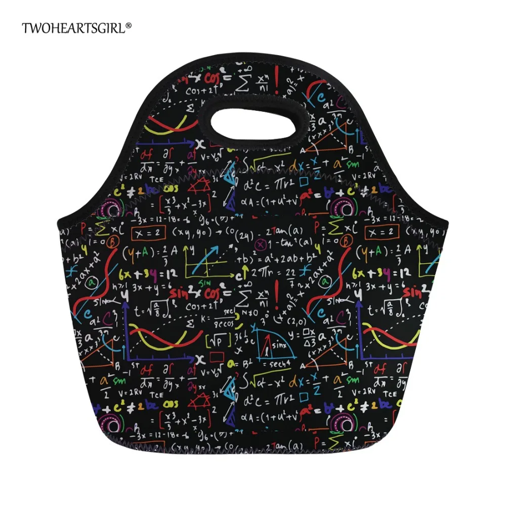 Twoheartsgirl Neoprene font b Lunch b font font b Bags b font for Women Black Math