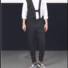 28-44! корейский мужская мода парикмахер оснастки верх и низ, комбинезон узкие брюки ноги брюки певица костюмы Комбинезоны для малышек