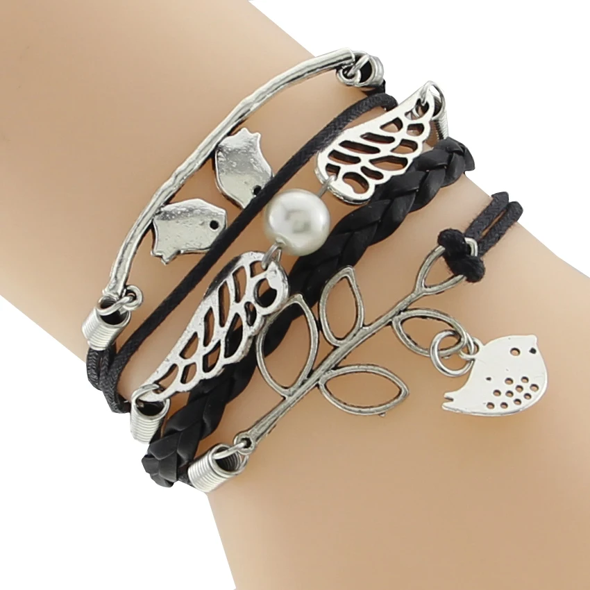Multilayer Braided Bracelets Vintage Angel Wings Bird Infinity Bracelet
