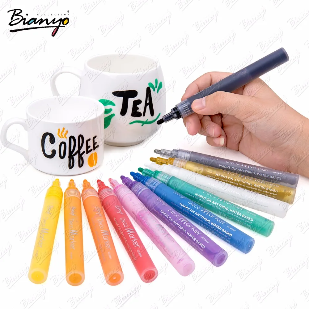 

Bianyo 12/24Color DIY Creative Markers Highlight Waterproof Acrylic Paint Marker Color Booking Deco White Markers Art Supplier