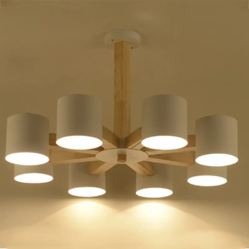 Lustre de teto de madeira maciça nórdica, Sala de jantar, Sala de estar, Iluminação do quarto, Lâmpada LED E27