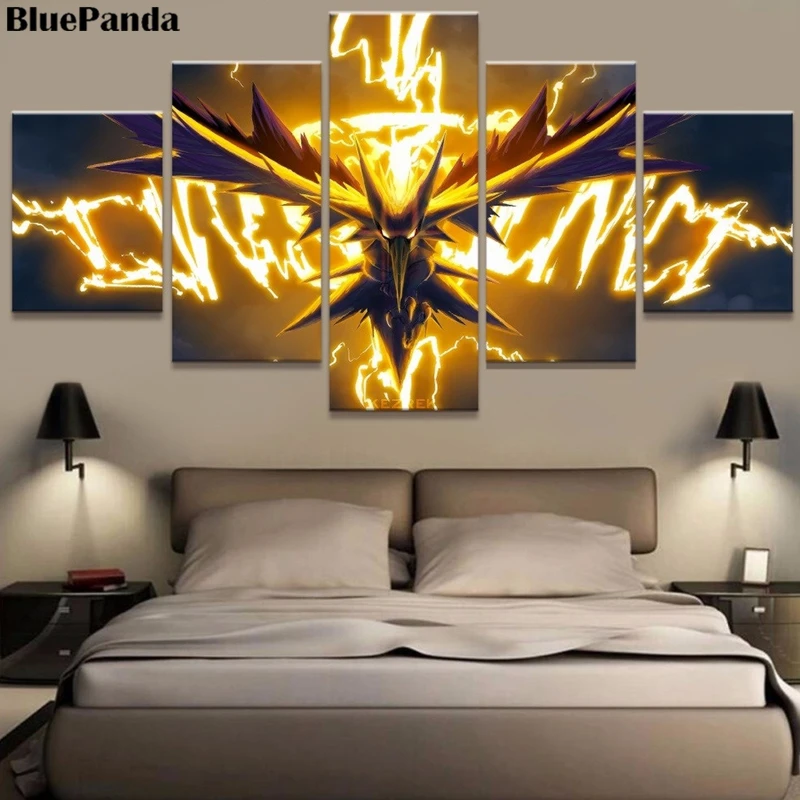 Pokemones Anime 5 Pieces Modern Poster Oil Canvas Paintings Wall Art Pictures Decoration Bedroom For Living Room Home Decor | Дом и сад