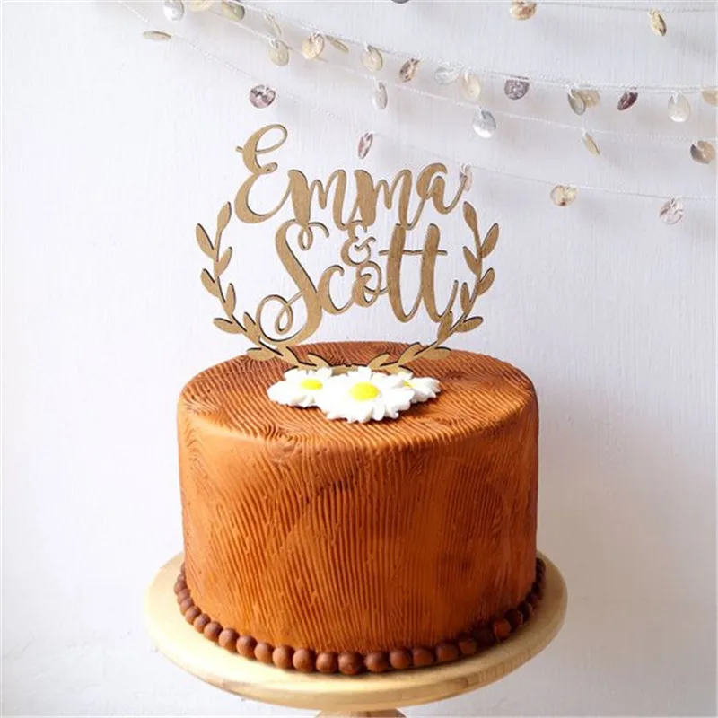 Персонализированные названия свадебный торт Топпер, деревянный деревенский свадебный торт Топпер, акриловый торт Топпер на заказ