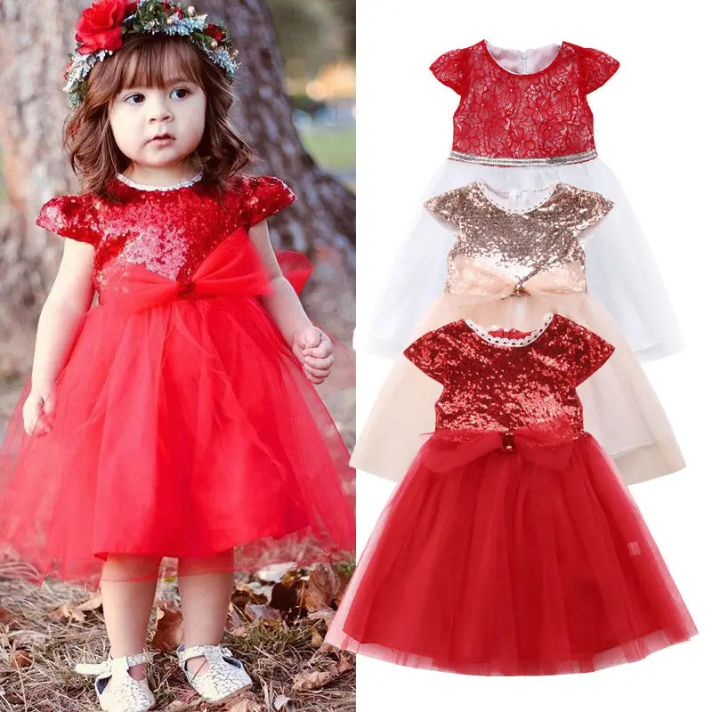 Princess Toddler Kids Baby Girl Dress Sequins Tutu Bowknot Formal
