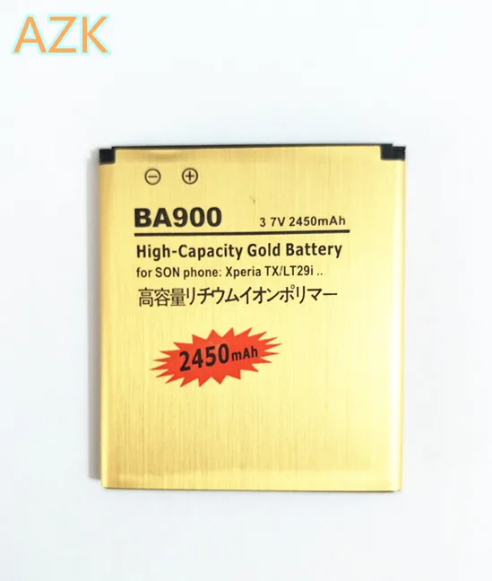 Высококачественный золотой аккумулятор AZK 2450 мАч BA900 для Sony Ericsson Xperia TX LT29i/J ST26i/L S36h