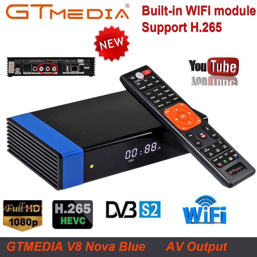 

GTMedia V8 Nova Blue DVB-S2 H.265 decoder satellite receiver built-in WIFI digital televisions Box Ethernet newcamd Set Top Box