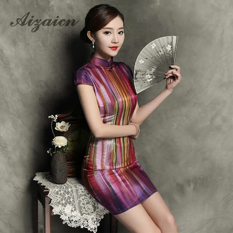 Мода Национальный китайские свадебные платья Qipao шелк Cheongsam Мини халат Chinoise традиционное платье плюс Размеры вечернее платье Китай