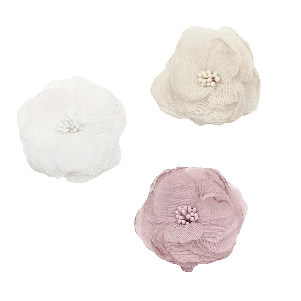 

5pcs/lot 6cm 3Colors DIY Chiffon Mesh Flat Back Flowers for Baby Girls Headbands and Dress Decoration Hair Accessory