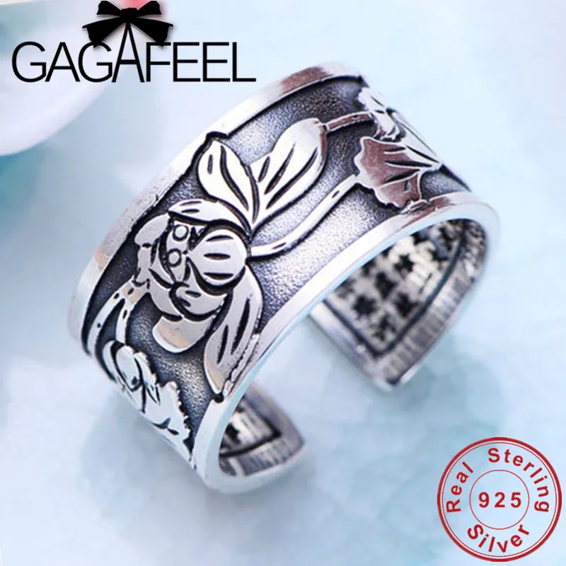 GAGAFEEL Винтажное кольцо с цветами из 100% натурального серебра 999 пробы кольца для