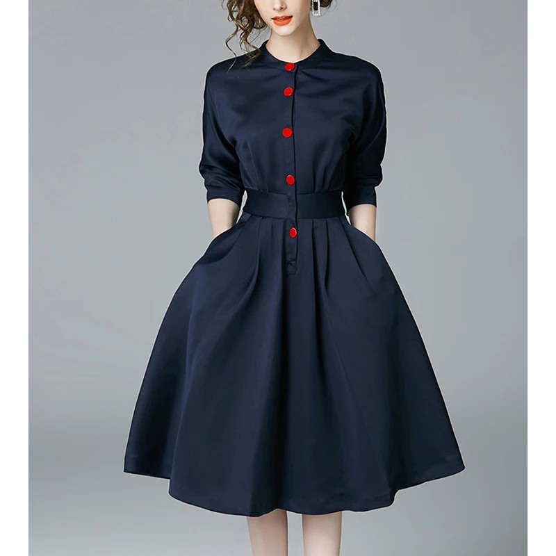 FannicNew, весенне-осеннее винтажное женское тонкое платье трапециевидной формы с рукавом 3/4, офисная одежда, элегантное женское офисное Деловое платье