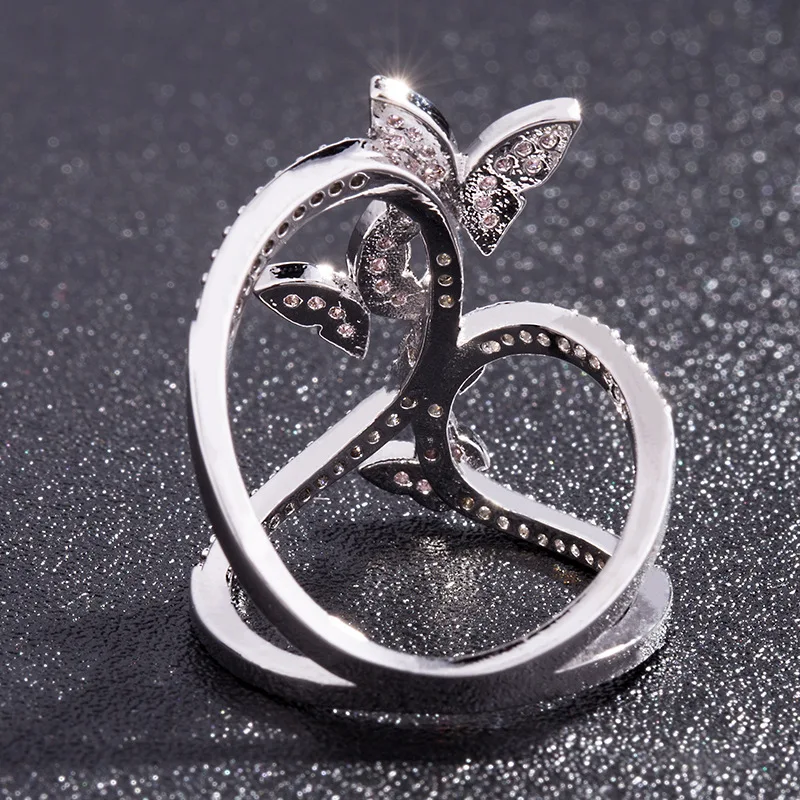 Butterfly Crystal Zircon Wings Ring for Women Love Jewelry Girls Trendy Wedding Bands Fashion Party Rings Jewelry US Size 6-10