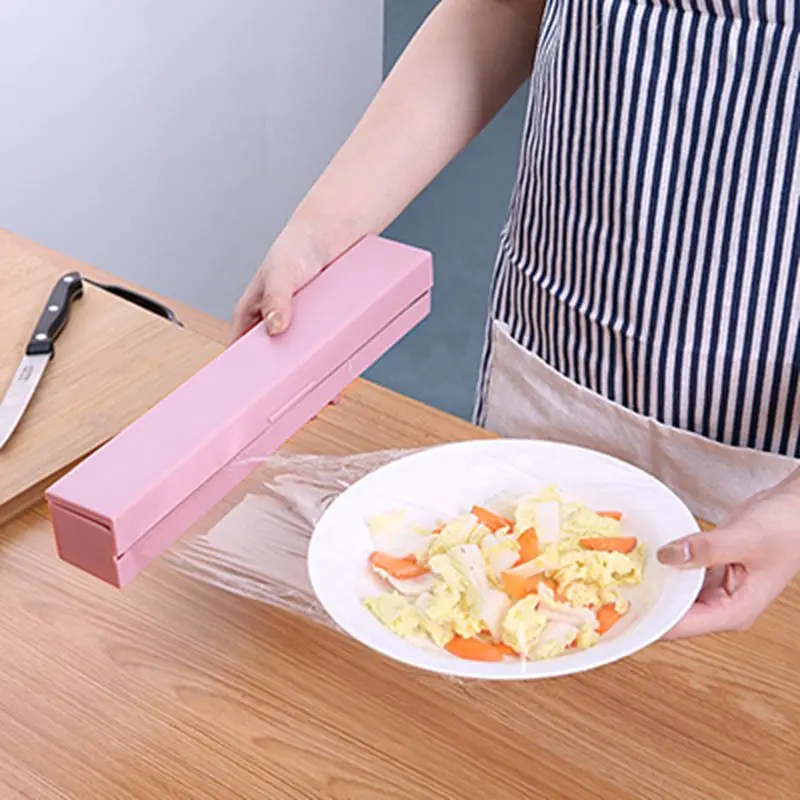

New Kitchen Creative Tool Plastic Food Wrap Cling Film Dispenser Aluminum Foil Wax Paper Cutter Cutting Box 3 Colors