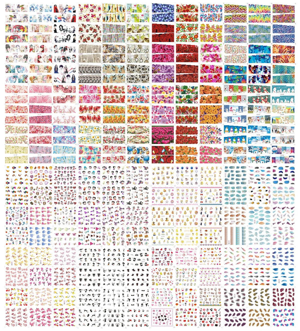 Nail 10 Small Sheets/Lot Mixed 2000 Designs Nail Art Water Transfer Wraps Sticker Decal Art Tip Decoration