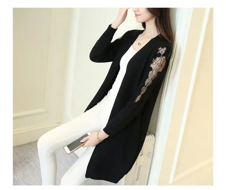 Fashion 2019 New Women Cardigan Jacket Knitted Lace Patchwork Coats Autumn Long Sleeve Chaquetas Mujer Long Jackets Coats Ladies (8)