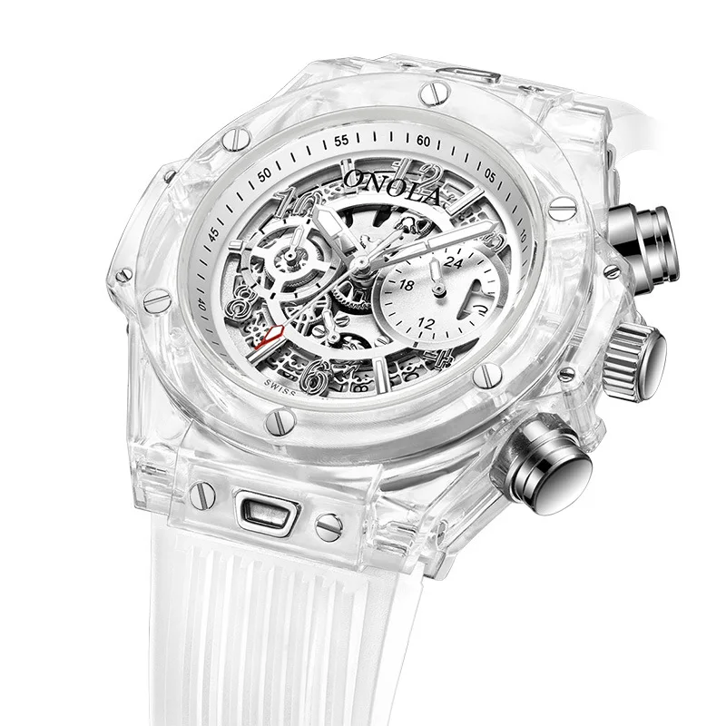 Мужские часы ONOLA Брендовые мужские модные наручные часы Кварцевые водонепроницаемые прозрачные мужские многофункциональные часы