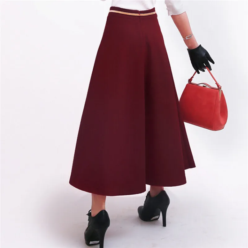 WKOUD, зимние юбки для женщин, шерстяные юбки трапециевидной формы, высокая талия, длина по щиколотку, однотонные длинные юбки, повседневная одежда DK6157