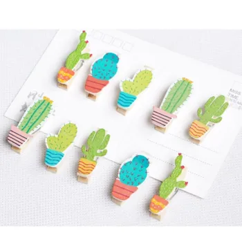 

10pc/bag Mini 3.5 cm cactus potted plant Wooden Clip DIY Photo Paper Clips with Hemp Rope Photo Hanging Spring message memo clip