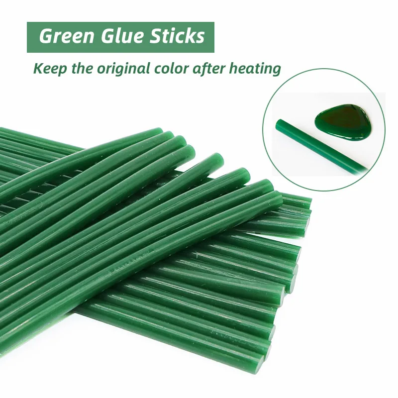Green Glue Sticks 20pcs 7x200mm Hot Melt Glue Sticks 7mm Diameter Hot