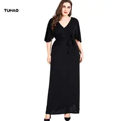 TUHAO большой Размеры s короткий рукав длинное черный, красный Платья для вечеринок для женщин; Большие размеры 6XL 5XL элегантные пикантные