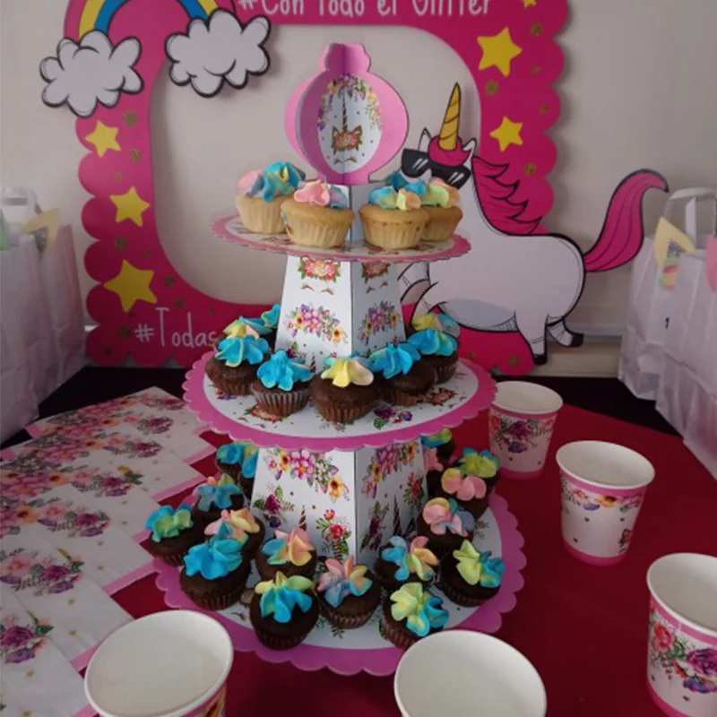 MEIDDING Unicorn Birthday Party Cupcake Display Stand Table Tableware Decor Unicorn Party Unicorn Decoration Supplies Cake Stand