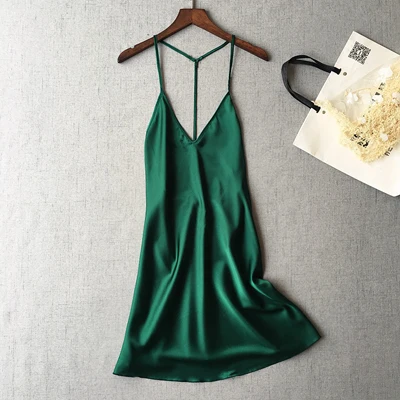 Fiklyc бренд, открытая спина, сексуальные женские ночные рубашки, летние, без рукавов, атласные ремни, ночная рубашка, тонкий стиль, v-образный вырез, одежда для сна - Цвет: green
