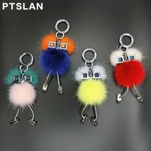 New Chicks Robot Real Mink Fur Witch shape Women Bag Bug Monster Bag Charm Genuine Pompom Luxury Keychain jacket