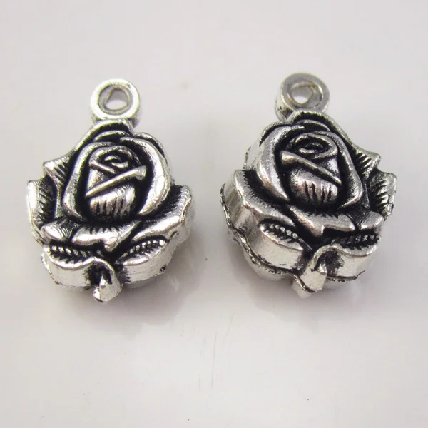 

50pcs of Metal Rose Shaped Rosary Bracelet Pendant with Two Different Images Inside