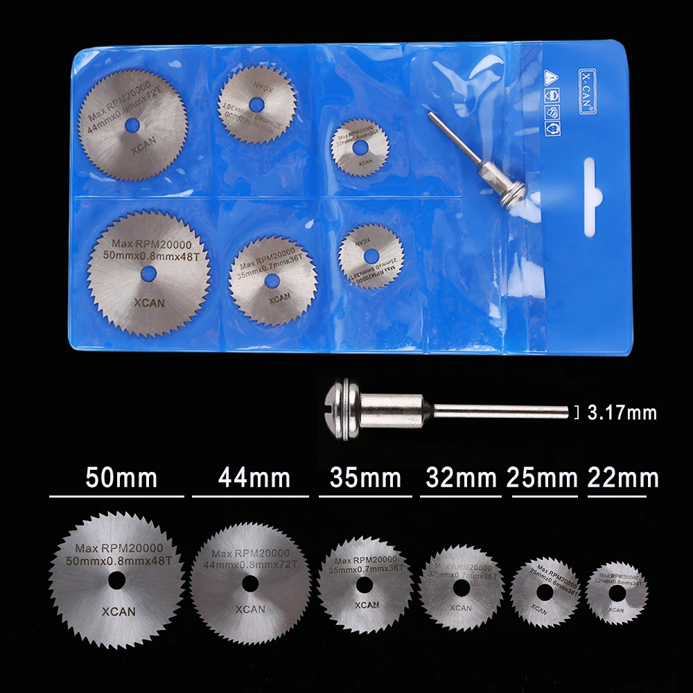 7 шт./компл. HSS лезвий циркулярной пилы Диски W/стержень оправки резак для роторного режущего инструмента для Dremel среза 22/25/32/35/44/50 мм
