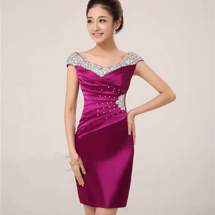 

2018 New Fashion Elegant Bridesmaid Dresses Cap Sleeve Purple Party Dresses Tiered Green Plus Size Custom Made Above Knee