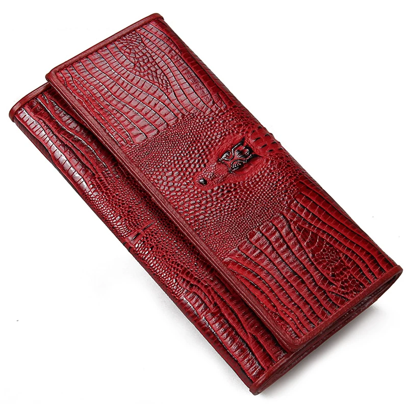 

New Genuine Cow Leather Women Long Wallets Lady Purse Alligator Grain Elegant Fashion Female ID Credit Card Holder Clutch Wallet